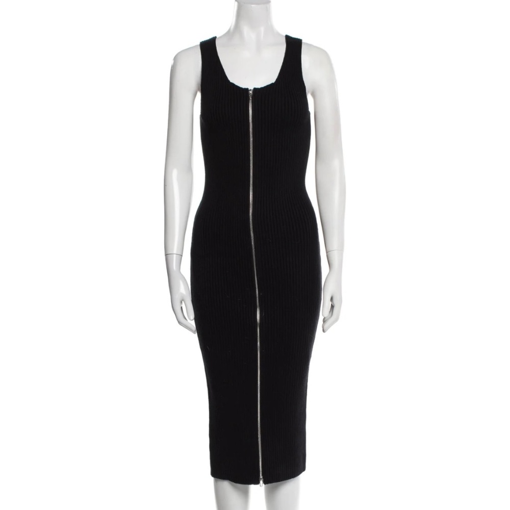 T by Alexander Wang Knit Midi Zip Front Sheath Dress Sz L